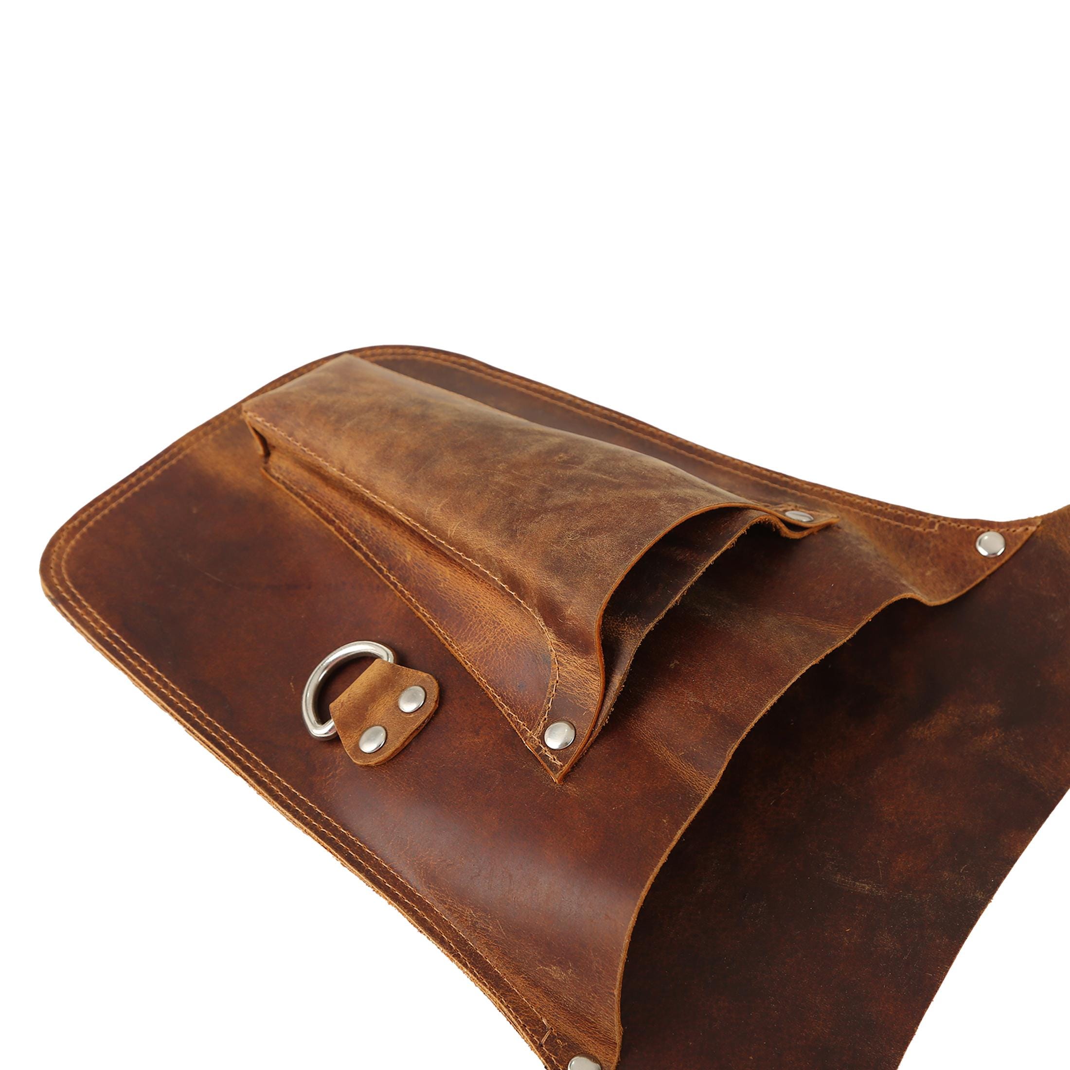 Handmade Full Grain Leather Tool Belt - Brown, With Pockets For Construction, Gardening, Electricians & Carpenters
