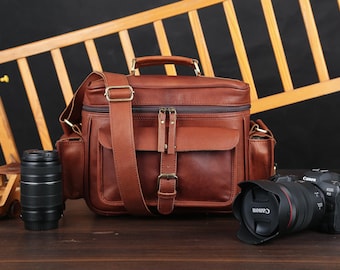 Sac photo en cuir personnalisé pour appareil photo reflex numérique, Sony, Canon, Nikon Sac à bandoulière pour appareil photo cartable en cuir pour photographes, cadeau pour lui