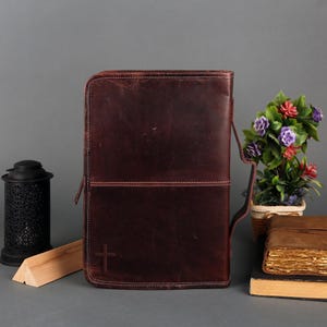 Leather Bible Cover, Leather Bible Holder, Cover for Holy Bible, Bible Cover with Top Handle, Zipper Bible Cover, Bible Cover for Men/ women