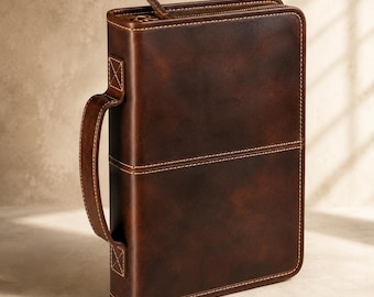 Personalized Genuine Leather Bible Cover with Zip & Handle, Handmade Bible Case, Scripture Book Cover, Christian Gift for Men and Women