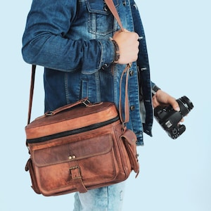 Leather DSLR Camera Bag Camera Shoulder Messenger Bag Camera Satchel Leather Camera Bags for Photographers, Gift for him