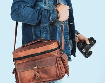 Sac photo en cuir pour appareil photo reflex numérique sac à bandoulière pour appareil photo sacoche pour appareil photo Sacs photo en cuir pour photographes, cadeau pour lui