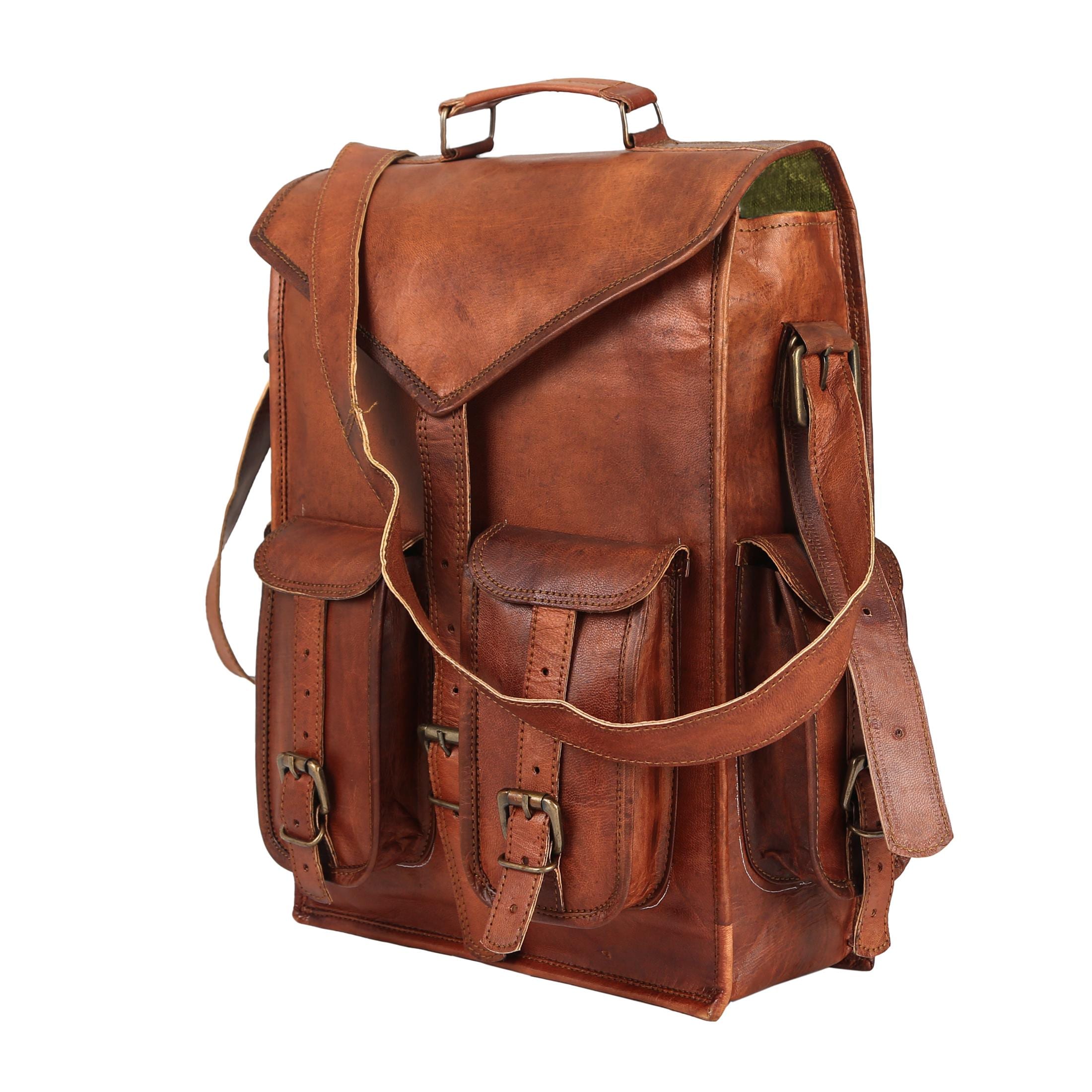Classic Style Brown Genuine Leather Backpack Laptop Messenger Bag ...
