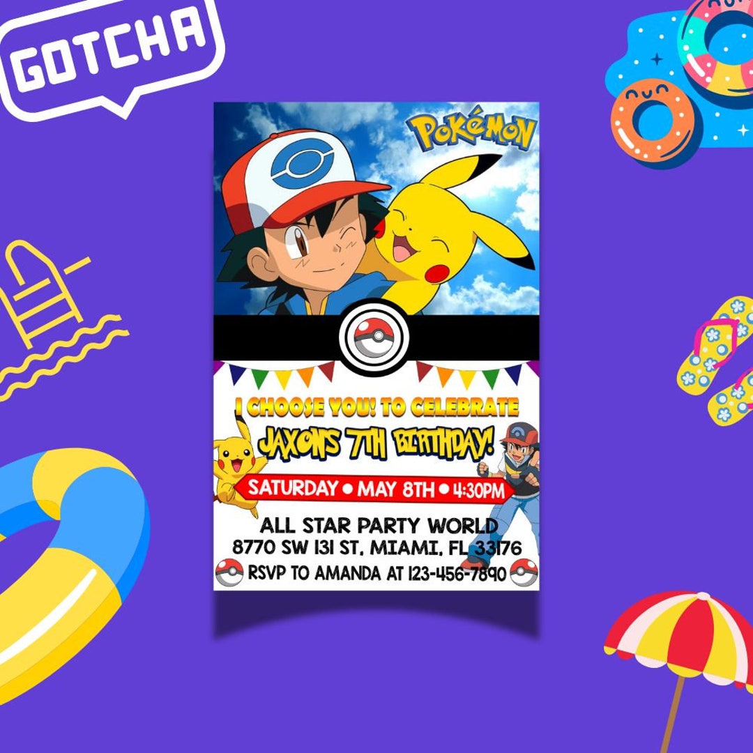 Pokemon Card Invitation Editable Pokemon Birthday Invitation Pikachu ...