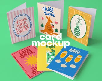 6 Grußkarte Mockup PSD | A6 / A7 Klappkarte Minimal Vorlage | Flat Lay Produktfotos | Photoshop, Photopea, Affinität