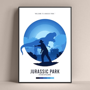 Jurassic Park movie minimalist print artwork | A4 + A3 alternative Steven Spielberg film poster | Classic Film with Sam Neill, Laura Dern
