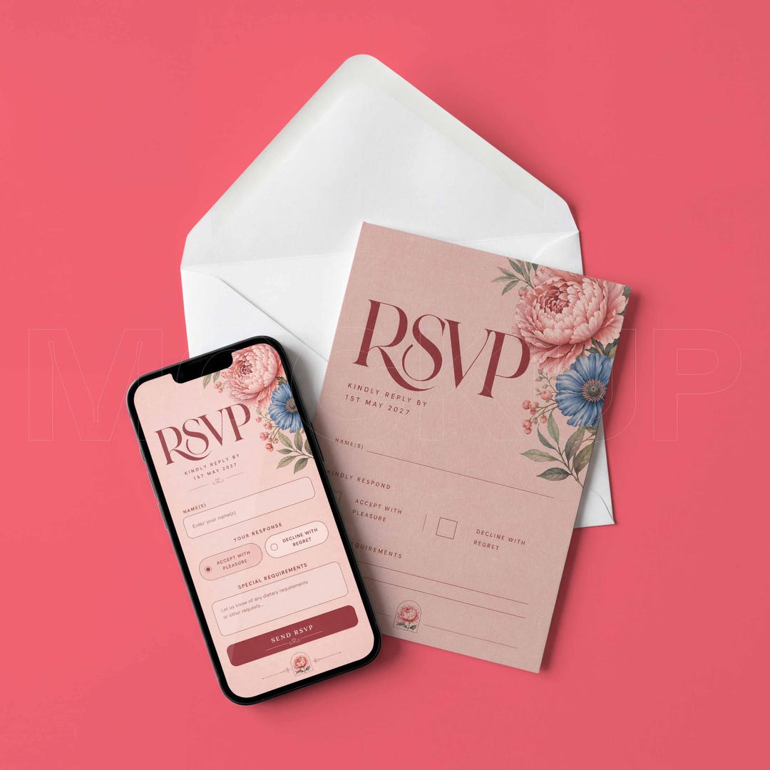 Card & Phone Invite Mockup PSD | 5x7 Design With Iphone, Envelope Flat ...