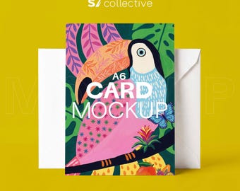 Mockup wenskaart PSD | Minimale sjabloon A6/A7-kaart en envelop (digitale download)