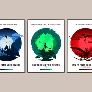 How to Train your Dragon Posters, HTTYD Trilogy, Minimal Movie Poster print artwork, including The Hidden World