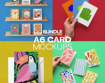 Set van 4 A6-kaartmodelbundel | Afdrukken op gevouwen wenskaarten | Minimale briefpapierscène | Compatibel met PSD, Photopea, Affinity | sjabloonpakket