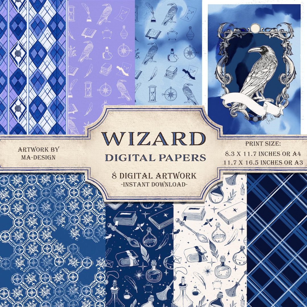 WIZARD DIGITAL Paper House Blue Set Gift Fantasy Print Magical Wizard ...