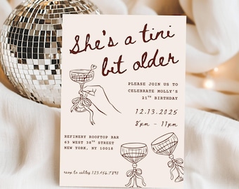 Tini Bit oudere verjaardagsuitnodiging, martini-feestuitnodiging (bewerkbaar)