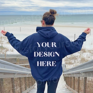 navy gildan 18500 hoodie mockup, navy hoodie gildan mockups, back of hoodie mockup, beach hoodie mockups, text on back mockup