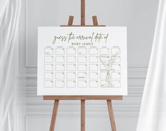 er is een cadeautje onderweg babyshower uitgerekende datum, martini-thema aankomstbord baby