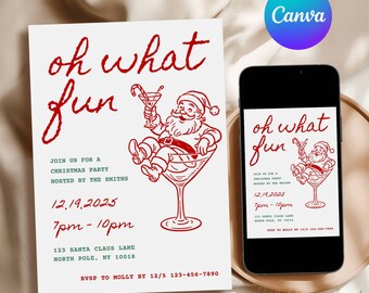 Christmas Party Invitation Template, Oh What Fun Design (Printable, Email)