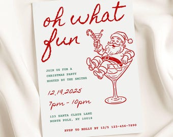 Oh What Fun Christmas Party Invitation, Winter Cocktails (Editable Printable Design)