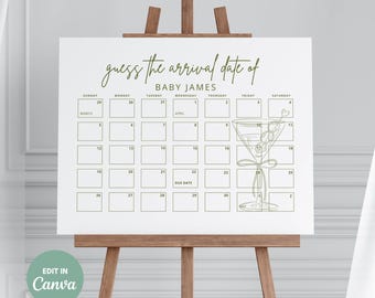 a tini one is on the way baby shower due date calendar, martini theme baby arrival sign