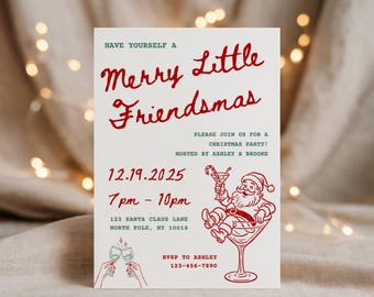 Sjabloon voor uitnodiging voor vriendenfeestje, grappige uitnodiging voor kerstfeest, bewerkbare digitale download