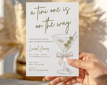 a tini one is on the way baby shower invitation, martini themed invite, editable template