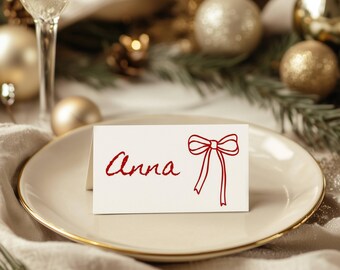 afdrukbare kerstdiner naam plaatskaart, bewerkbare sjabloon, printables vakantiefeest, vriendenfeest