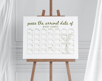 er is een cadeautje onderweg babyshower uitgerekende datum, martini-thema aankomstbord baby