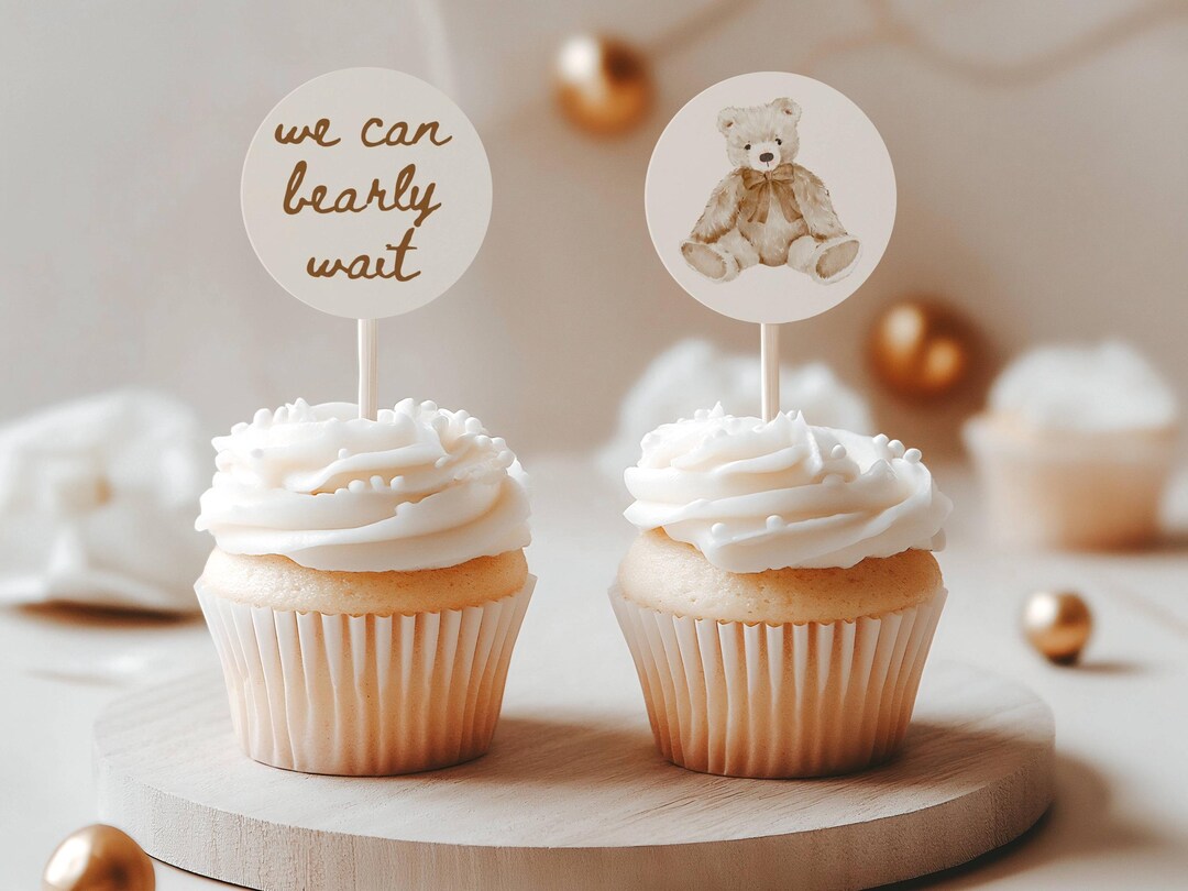 We Can Bearly Wait Cupcake Toppers, Gender Neutral Teddy Bear Baby ...