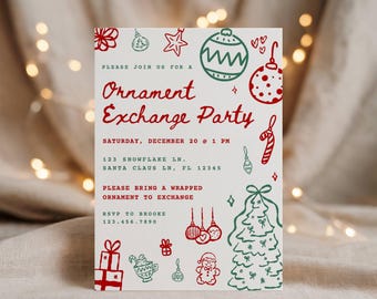 ornament exchange party editable invitation, gift exchange invite