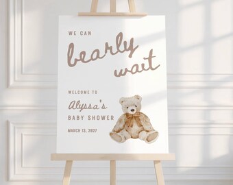 we can bearly wait welcome sign, gender neutral baby shower invitation, bear theme