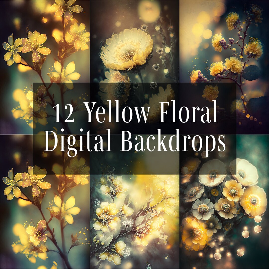 Yellow Florals Digital Backdrops, Portrait Backdrop Overlays, Studio ...
