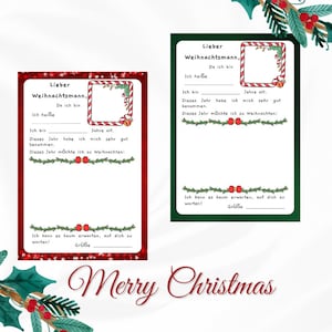 Nota imprimible "Querido Papá Noel", actividades navideñas para niños de jardín de infantes, en alemán, mensaje de Navidad para Santa Claus, descarga digital