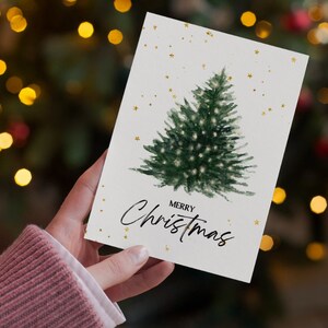 Kerstkaart om digitaal te downloaden en af te drukken, klassieke, minimalistische kerstboom, feestdagen