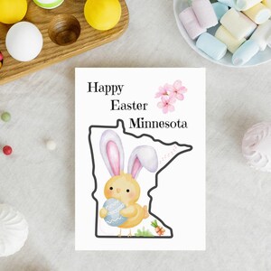 Frohe Ostern Minnesota, druckbare Karte, niedliches Huhn und süßer Osterhase, sofortiger digitaler Download, moderne minimalistische einfache Look, Geschenk