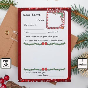 Mensaje de Navidad para Papá Noel en formato digital, carta imprimible para Papá Noel, actividades navideñas para niños de jardín de infantes y escuela.