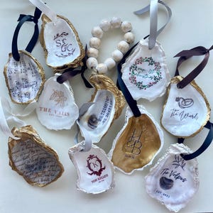 Couple&#39;s Oyster Shell, Oyster Ornament, Ring Dish, Wine Charm, Newlywed Gift, Christmas Gift, Bridal Shower Gift; Hand Painted