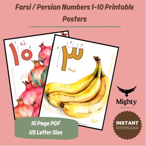 Digital Printable Farsi/Persian Numbers 1-10 Posters with Fruit