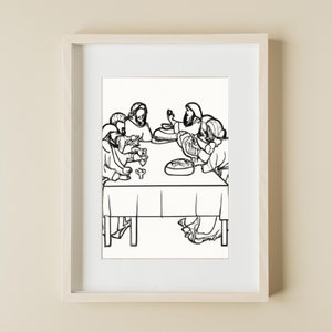 Last Supper Wall Art, Christian Line Art, Bible Sketches, Christian Modern Art, Baptism Gift For Him Or Her, Jesus Art