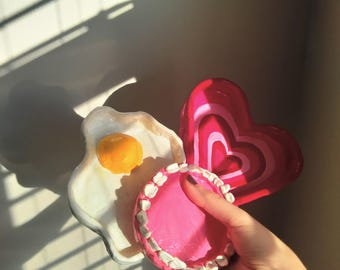 Porta joyas de arcilla_ Porta joyas_ Corazón de Las Chicas Superpoderosas_ Porta joyas de huevo_ Porta joyas de dientes_ Porta joyas de corazón_ Porta anillos