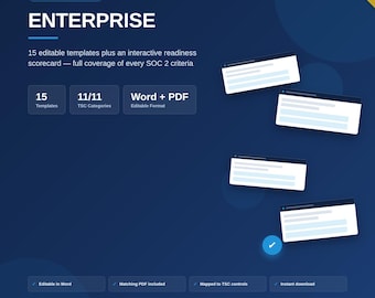 Zestaw zgodności SOC 2 Enterprise | 15 edytowalnych szablonów, karta wyników (do pobrania w wersji cyfrowej)