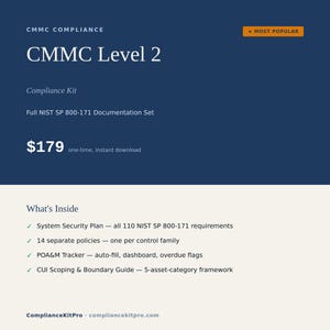 Kit de Conformidade CMMC Nível 2 | Documentação, Políticas e Rastreador de Plano de Ação (POaM) do NIST SP 800-171 (Download Digital)
