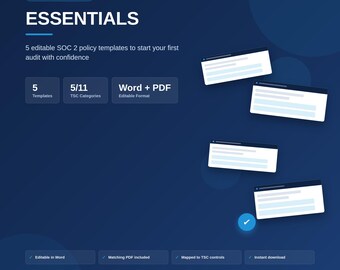 Szablony zasad SOC 2 Essentials | 5 edytowalnych plików Word i PDF do audytu gotowości startupu