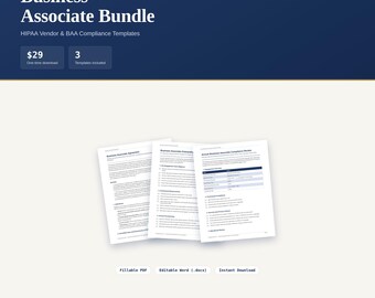 Szablon umowy o współpracy biznesowej HIPAA | Zestaw zgodności BAA | Edytowalny Word i PDF | Umowa z dostawcą usług medycznych