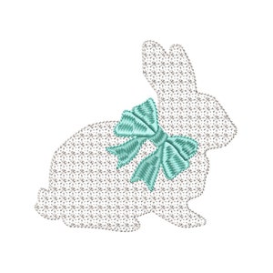 White Rabbit with mint bow - 3 sizes - Easter Rabbit with tie bow - Easter Hare - Easter machine embroidery designs - instant download