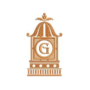 Golden Pagoda - 4x4 inch hoop - Chinoiserie Chic - Machine Embroidery design - Pagoda Monogram digital file - Instant download