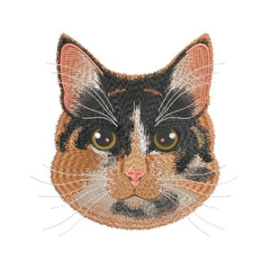 Tortoiseshell cat machine embroidery design - 8х8 inch hoop - ginger black white cat - Big cat head digital file   embroidery designs