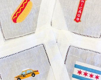 Chicago Embroidered Cocktail Napkins