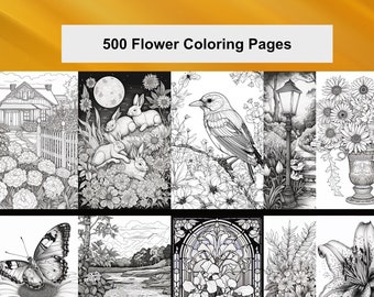 500 Flower Coloring Pages, Flower Coloring Printable PDF Pages, Sendo Coloring Flower Complete Collection, Instant Download PDF Prints