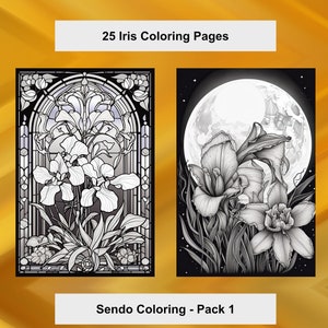 Iris Flower Coloring Pages, 25 Iris  Coloring Printable PDF Pages, Sendo Coloring Iris  Pack 1, Instant Download PDF Coloring Prints