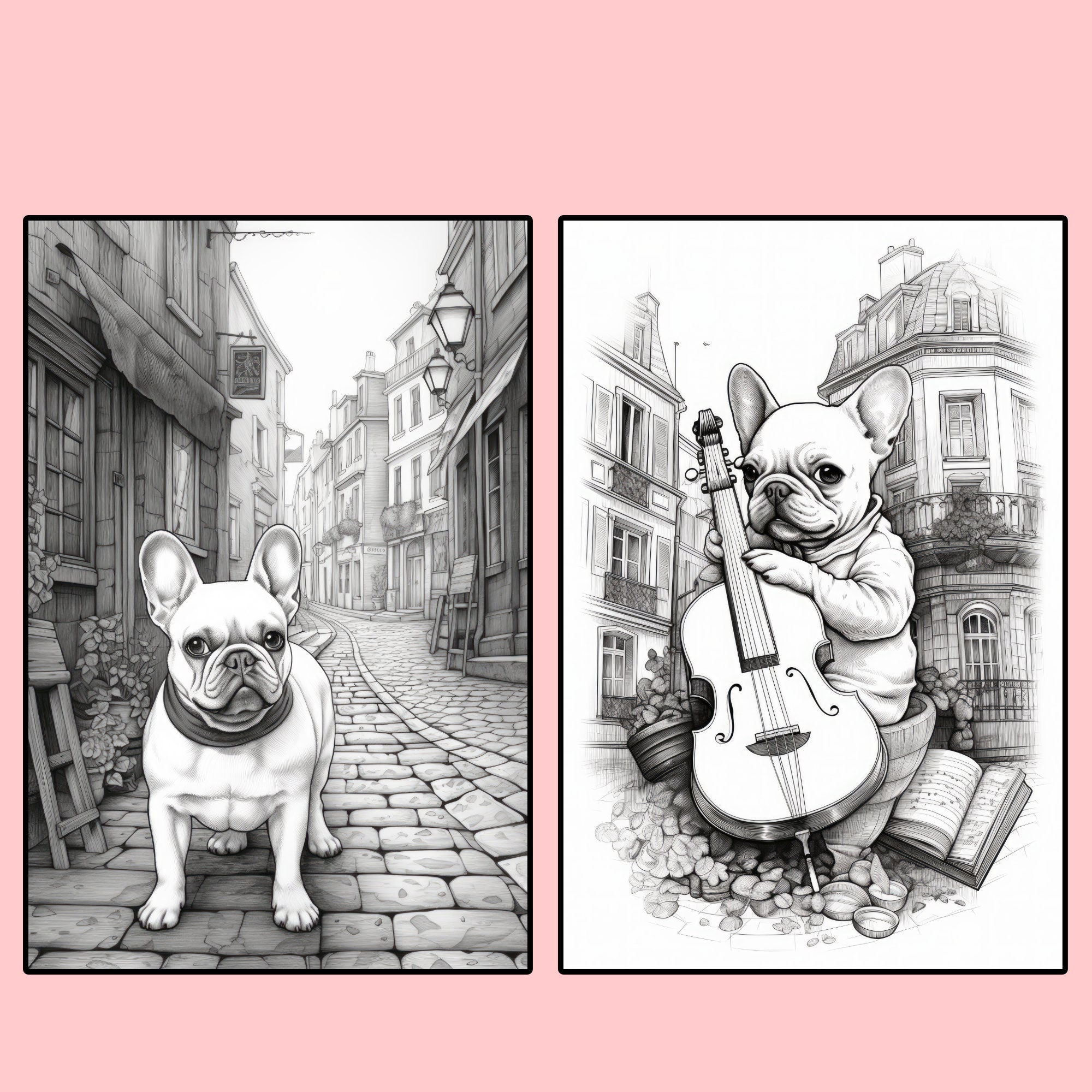 50 kleurplaten Franse bulldog: gedetailleerde illustraties (afdrukbare pdf)  - Etsy België, image size:2000x2000