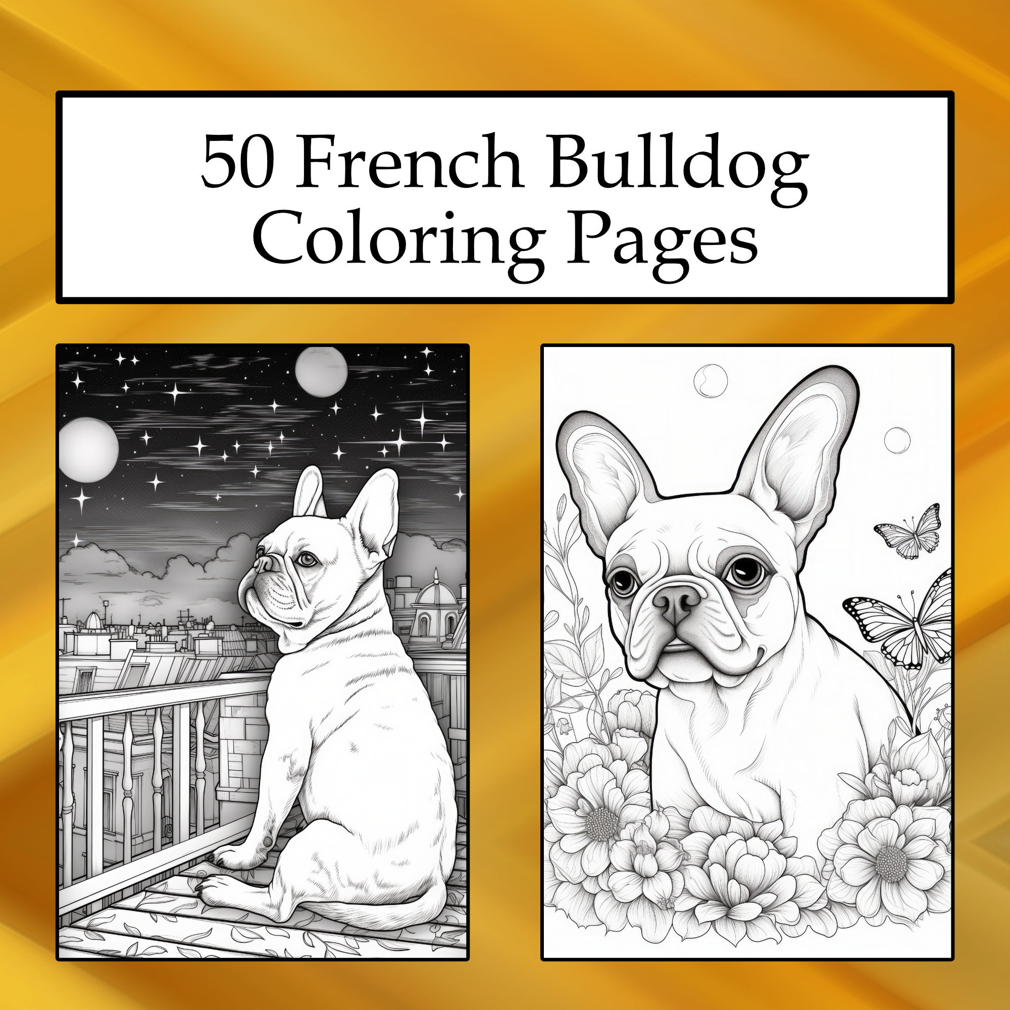 50 kleurplaten Franse bulldog: gedetailleerde illustraties (afdrukbare pdf)  - Etsy België, image size:2000x2000