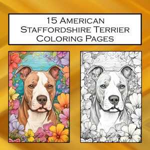 15 American Staffordshire Terrier Coloring Pages, Printable PDF Dog Coloring Pages, Coloring Pack, Instant Download PDF Coloring Print